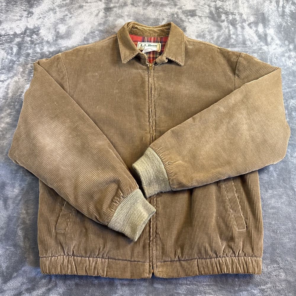 Vintage 90s LL Bean Corduroy Flannel Lined Zip Bomber Coat Jacket Men's Medium